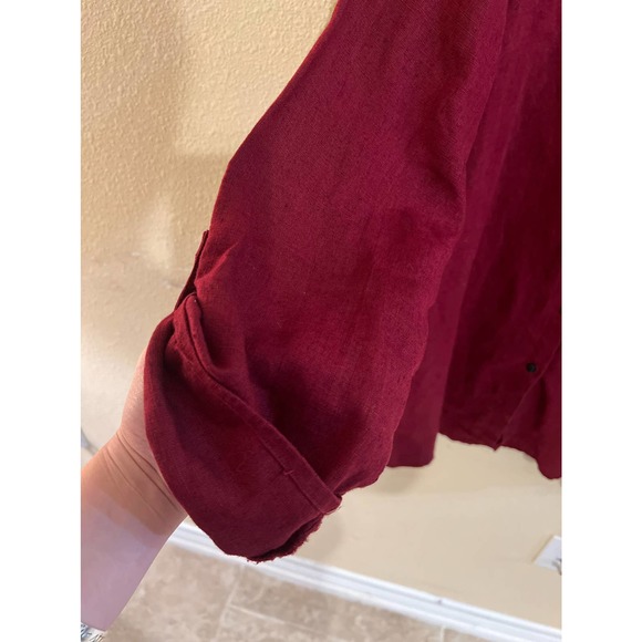 Chicos Design Womens Sz 2 Red Maroon 100% Linen Tunic Length Shirt (US size LG) - Picture 6 of 10